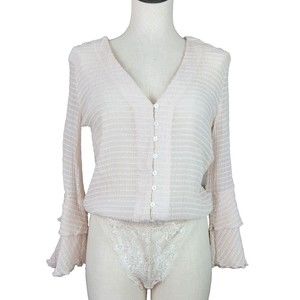 Miou Muse Blush Pink Flare Sleeve Textured Bodysuit Size S